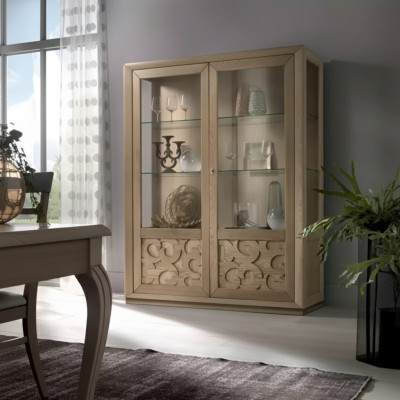 Showcase Wood Glass Cabinet Brown Display Cabinet Living Room Furniture Sideboard New
