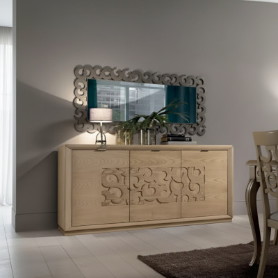 Luxury sideboard mirror living room wooden cabinet brown 2-piece