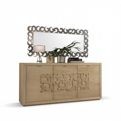 Luxury sideboard mirror living room wooden cabinet brown 2-piece