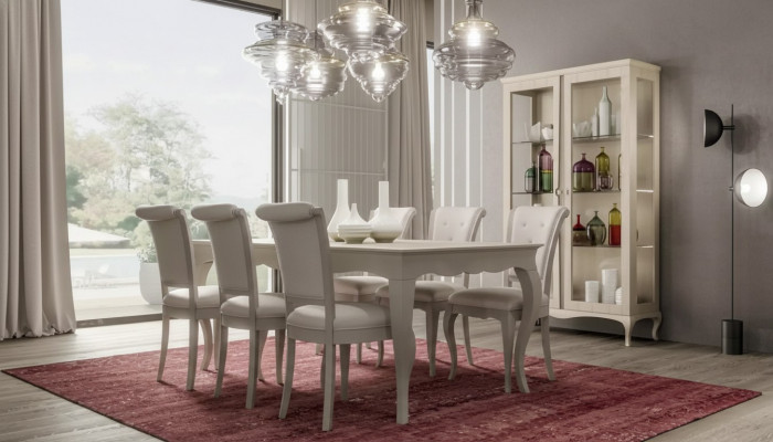 Dining table 6x chairs display cabinet 8-piece dining room set ensemble seating group