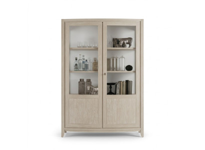 Showcase living room furniture wood glass display cabinet beige sideboard new