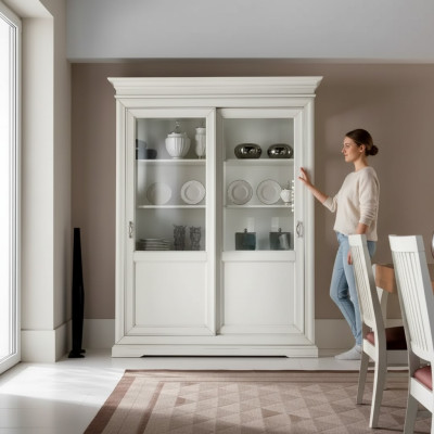 Showcase living room furniture wood display cabinets glass cupboard sideboard white new