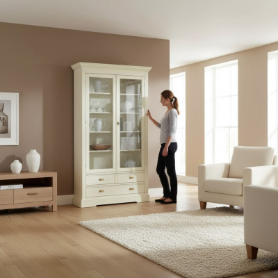 Living room glass cabinet display sideboard wood luxury cabinets furniture