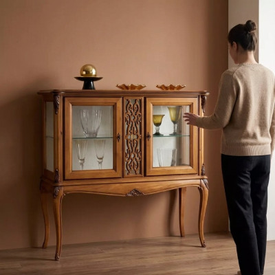 Display Cabinet Living Room Classic Wooden Cabinet Glass Cabinet