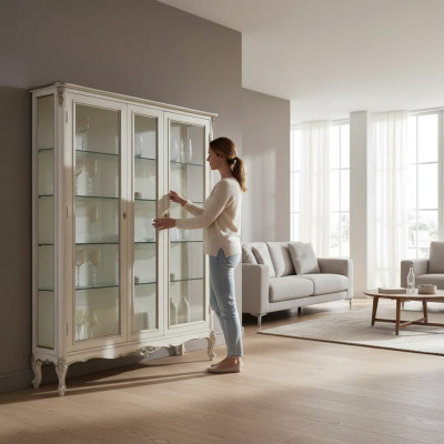 Glass Display Cabinet 2-Door Wood Showcases Living Room Cabinets Design Furniture New