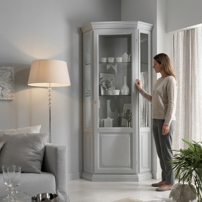 Corner display cabinet white showcase living room classic design shelf