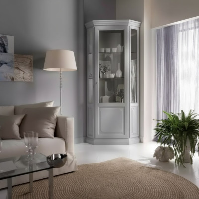 Corner display cabinet white showcase living room classic design shelf