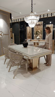Designer dining table with an expressive table design. Elegant new modern.