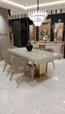 Designer dining table with an expressive table design. Elegant new modern.