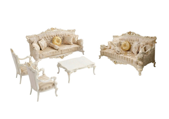 Modern living room set with two stylish 3-seater sofas and a designer armchair