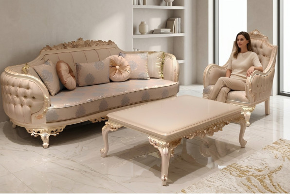 Exclusive Cozy Living Room 3-Seater Sofa Modern 2x Armchair Design
