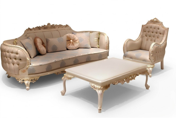 Exclusive Cozy Living Room 3-Seater Sofa Modern 2x Armchair Design