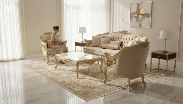 Modern luxury sofa set 2x sofa 3-seater living room set with elegant chair