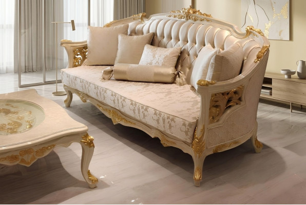 Exquisite Living Room Deluxe Sofa 3-Seater Noble Sofa Beige Living Room Sofa