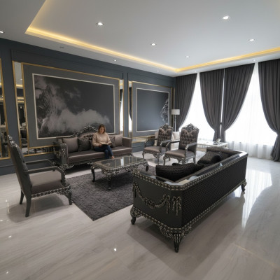 Comfortable living room set suite 3+1+1 and new luxury 2x armchair brown
