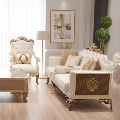 Luxury living room set Exquisite 2 sofas and designer chair