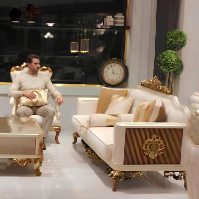 Elegant living room furniture set with luxurious sofa and comfortable armchair set with 2
