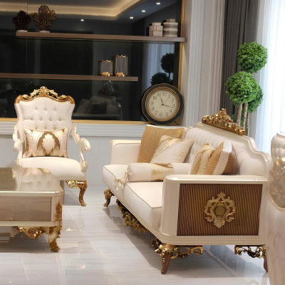 Elegant living room furniture set with luxurious sofa and comfortable armchair set with 2