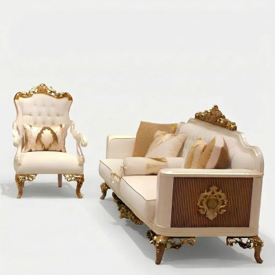 Elegant living room furniture set with luxurious sofa and comfortable armchair set with 2