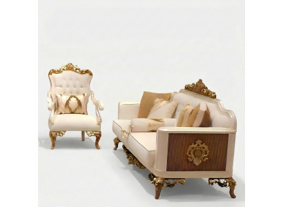 Elegant living room furniture set with luxurious sofa and comfortable armchair set with 2