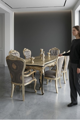 Exquisite dining room furniture luxurious dining table + 4x table chairs gold