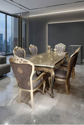 Exquisite dining room furniture luxurious dining table + 4x table chairs gold