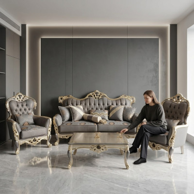 Modern sofa set: 3-seater sofas, 2x armchairs, coffee table, living room set