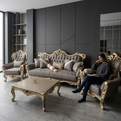 Exclusive sofa set 3+3+1 3-piece 2x sofa armchair relax luxurious set