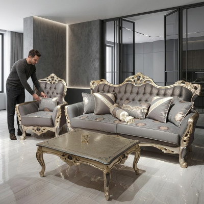Elegant sofa with armchair sofa set gray 2-piece living room furniture