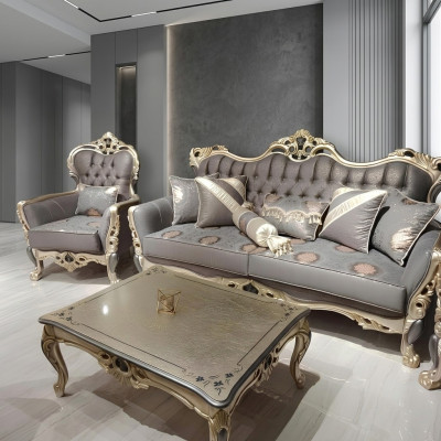 Elegant sofa with armchair sofa set gray 2-piece living room furniture