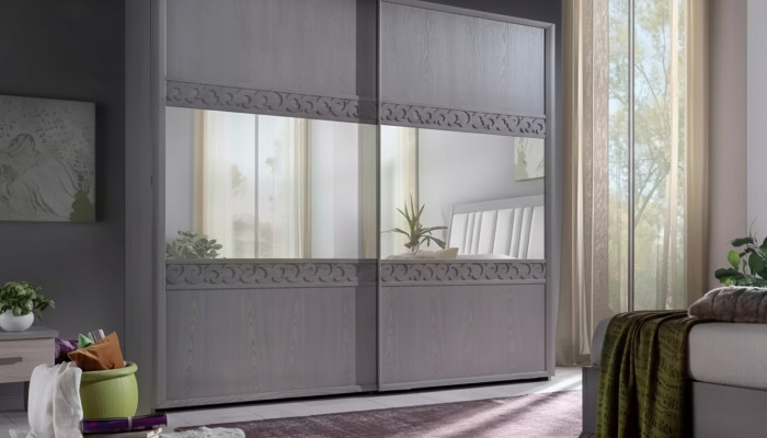 Sliding door wardrobe closet with mirror wood luxury modern