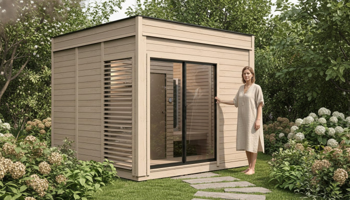 Wood sauna outdoor sauna pine wood sauna house panorama hut garden