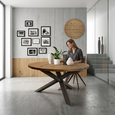 Dining room round dining table wood round kitchen table style modern brown 140cm