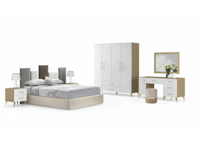 Bedroom set bed 2x nightstand chest of drawers 7-piece design luxury