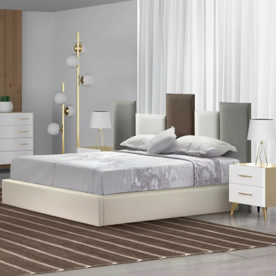 Bedroom set bed 2x bedside table wood white complete modern 3-piece set