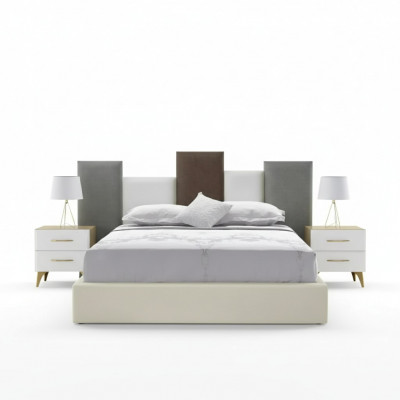 Bedroom set bed 2x bedside table wood white complete modern 3-piece set