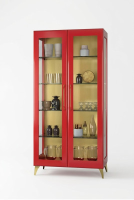 Showcase Beautiful Red Glass Cabinet Display Wood Glass Living Room Modern Luxury
