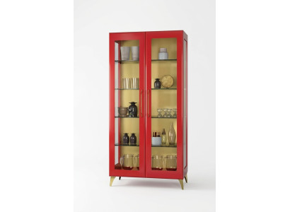 Showcase Beautiful Red Glass Cabinet Display Wood Glass Living Room Modern Luxury
