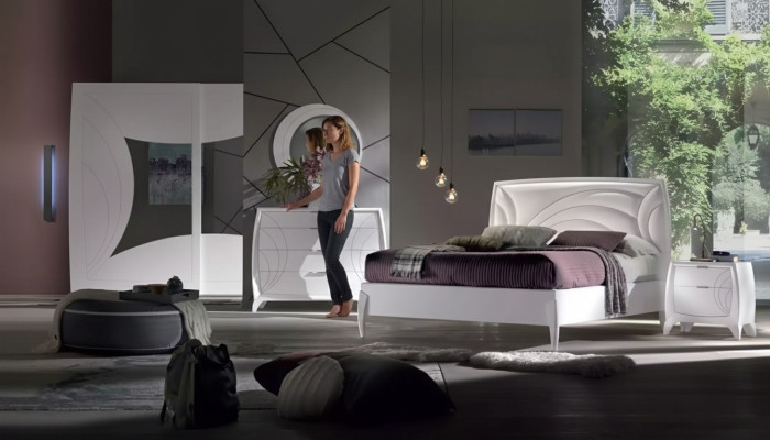 Bedroom set: bed, 2x nightstands, wardrobe, 6-piece design luxury