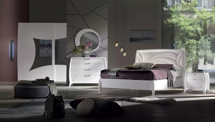 Bedroom set: bed, 2x nightstands, wardrobe, 6-piece design luxury