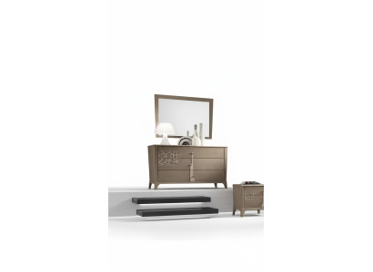 Dresser Mirror New Luxury Complete Bedroom Set Sideboard Brown 2-piece