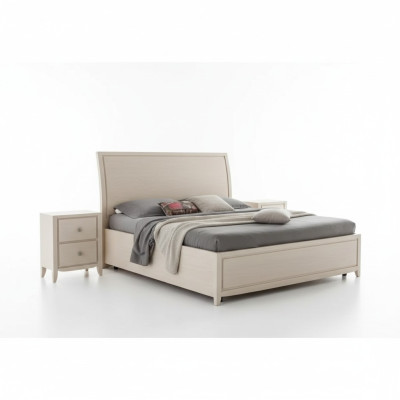 Bed, 2x nightstands, luxury complete bedroom furniture set, gray, 3-piece set