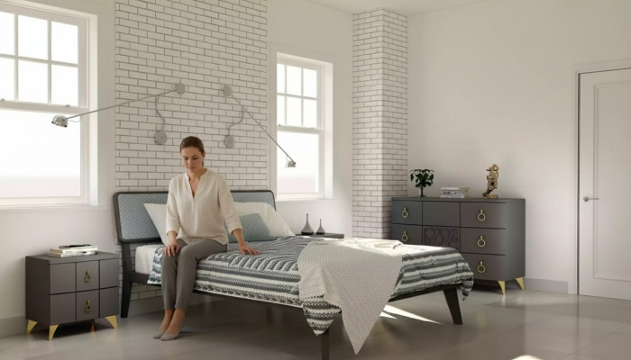 Bedroom set luxury bed 2x nightstands design gray 3-piece dresser