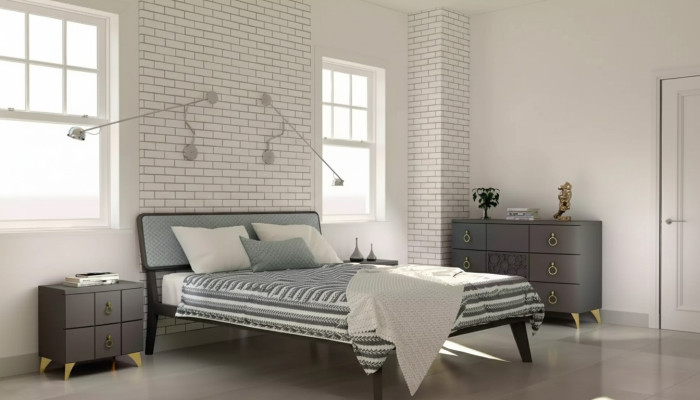 Bedroom set luxury bed 2x nightstands design gray 3-piece dresser