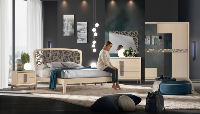 Bedroom set bed 2x nightstands wardrobe design luxury new 6-piece