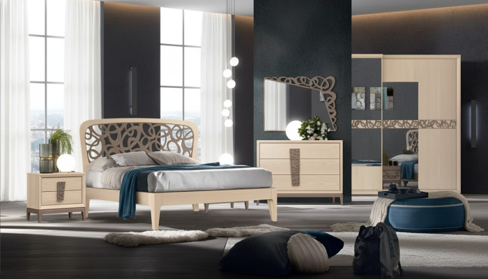 Bedroom set bed 2x nightstands wardrobe design luxury new 6-piece