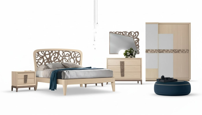 Bedroom set bed 2x nightstands wardrobe design luxury new 6-piece