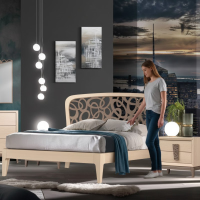 Bedroom set bed 2x nightstands design furniture new 3-piece modern wood