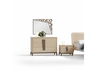 Bedroom set luxury dresser mirror design furniture beige 3-piece wood