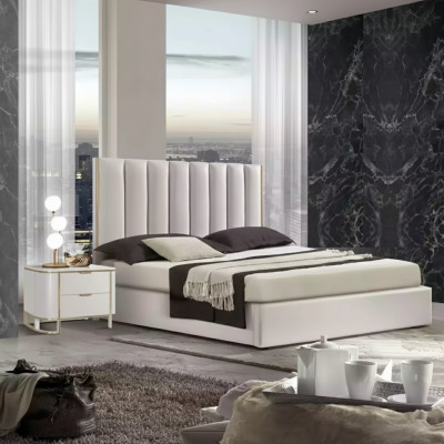 Bedroom set luxury bed 2x nightstands design new white 3-piece modern